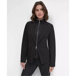 DKNY Black Double-Insert Zip Front Scuba Fabric Warm Dickie Jacket NWT Szs 8/10